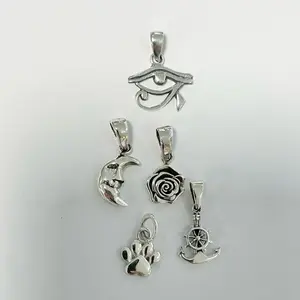 Sterling Silver 925 Tiny Charm Pendant  Rose Anchor Horus Eye Dog Paw Moon