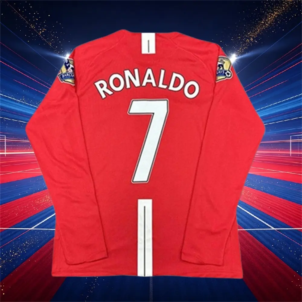 07 08 Champions League Home C7 Cristiano Ronaldo Red Long Sleeve football Jersey