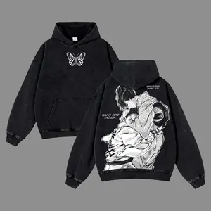 "Akaza vs Koyuki" Demon Slayer Retro Vintage Unisex Anime Manga Acid Washed Hoodie Heavyweight Cotton , Anime Merch, Gift For Anime Fan, Weeabo