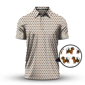 Dachshund Pattern Golf Polo for Men - Funny Crazy Dachshund Print Shirt, Premium White Polo