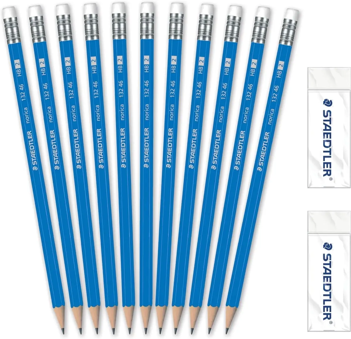 Staedtler STD13246C144 Norica Unisex Non-Toxic PVC & Latex-Free Fine Pointed Wooden Set Pencils with Erasers, 144-Pack Office Stationery for Office Workers, Writing & Correction Tools