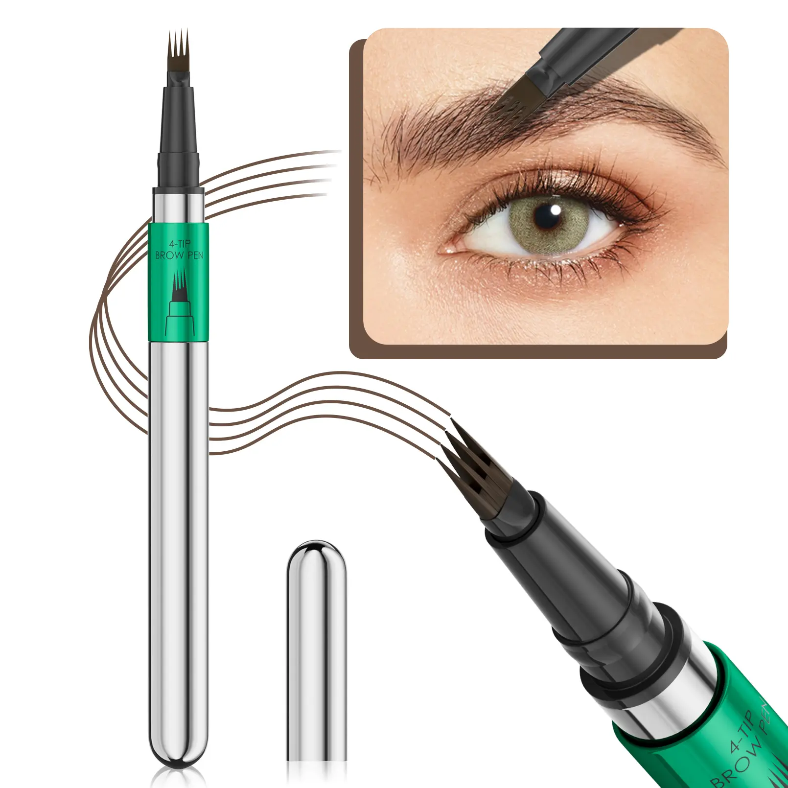 4-Prong Eyebrow Pen Microblading Brow Pen, Waterproof Hair-Like Stroke Liquid Brow Makeup for Fluffy Natural Looking Fuller Brows, Long Lasting Smudge Proof Beginner Friendly Daily Makeup