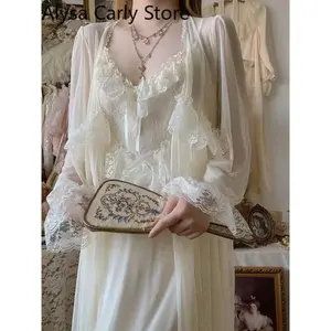 Women’s French vintage fairy dress, autumn 2022, lace, sexy casual Korean style, court chiffon, elegant long-strap dresses