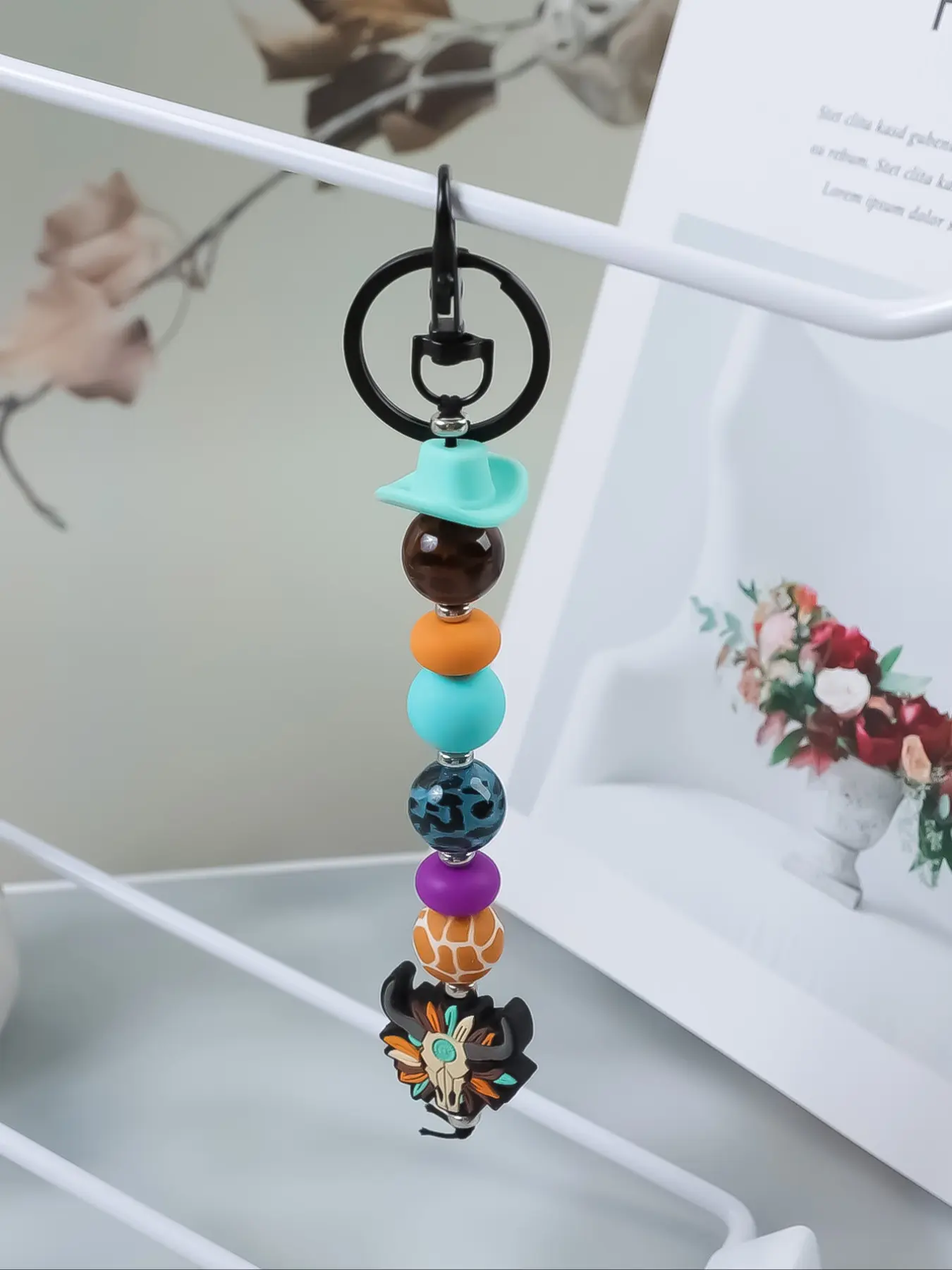 Western Style Silicone Beaded Keychain, Cute Keychain Kawaii, Multicolor Leopard Design, Fashionable Gift for Friends, Father's Day, Mother's Day, Halloween, Key Accessories