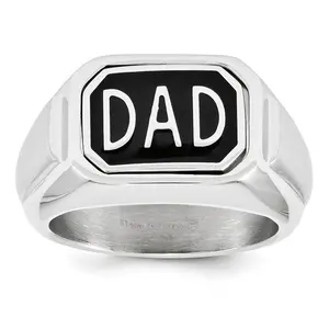 Gent's Stainless Steel Black IP Flip TopDAD Ring size 12