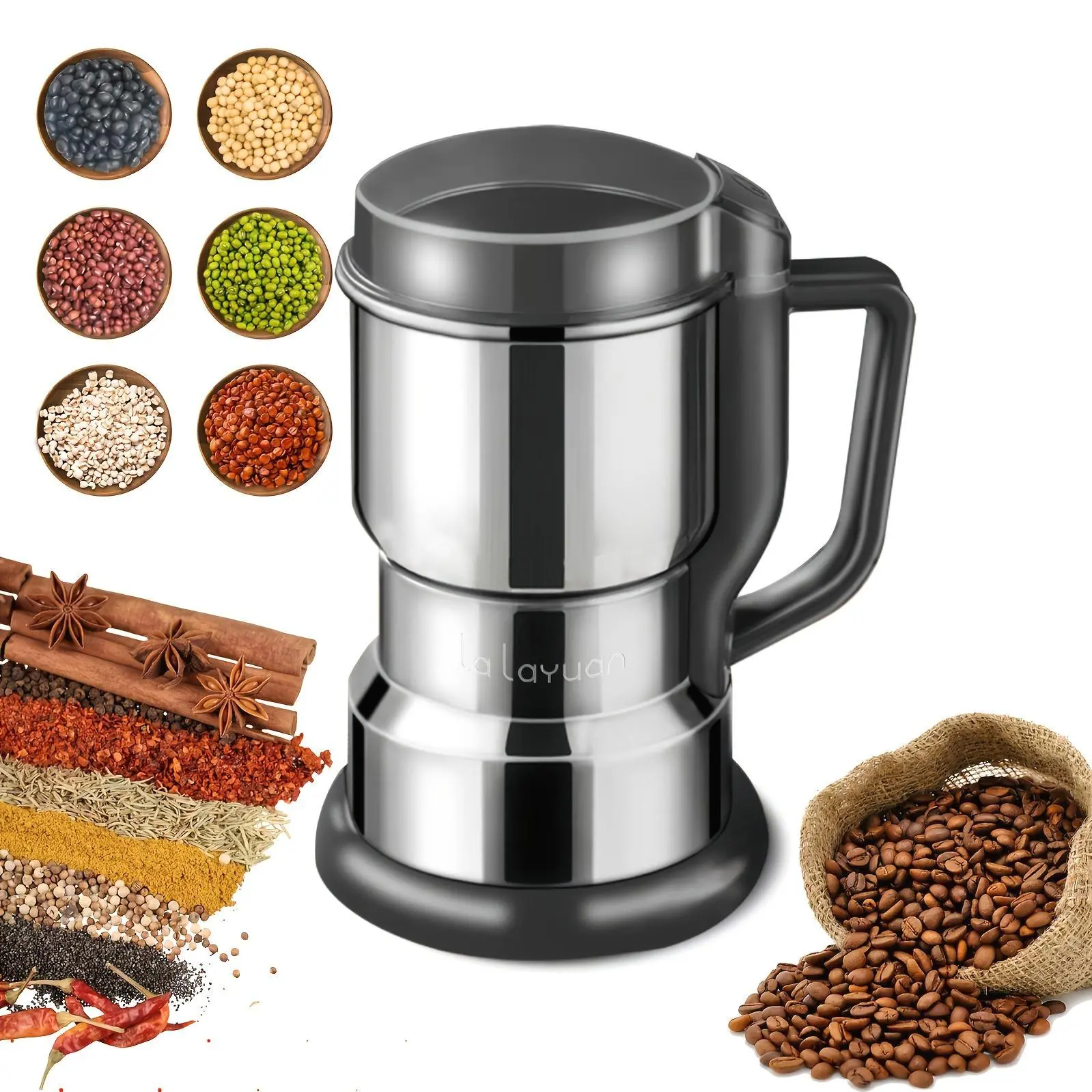 1pc, 400G/14Oz Electric Coffee Bean Grinder, Deepen Grind Mill Chamber Up to 36 Cups, 300W Powerful Motor 10S Fast Effortless Grinding for Spices Grains Nuts, Dry Food Processor, One-Touch Push-Button Control, 8-Blade Stainless Steel Blades