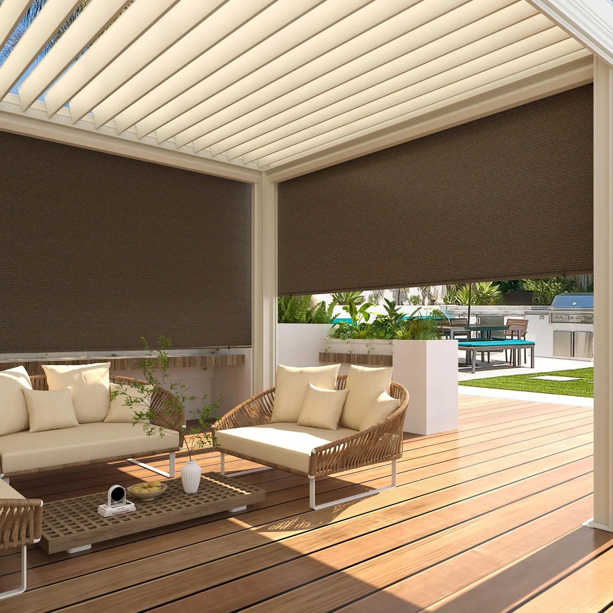 AECOJOY Outdoor Roller Shade, 99% UV Protection, HDPE Exterior Cordless, Lightweight Design, Suitable for Patio, Pergola, Gazebo, Easy Assembly