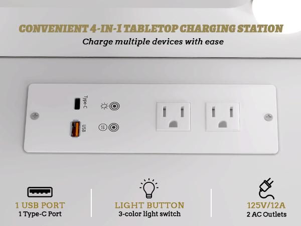 Miu Makeup Vanity with charging station and 11 Bulbs, 3 Lighting Modes, Large Mirror, 6 Drawers And 1 Cabinet, Come Up With Stool