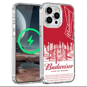 Budweiser Beer Alcohol Drinking Pattern Aesthetic Acrylic Casing For iphone 16 15 14 13 12 11 X XS PRO PLUS MAX Fashionable Magnetic MagSafe Transparent Touch TPU PC Gift Shockproof Full Protection High-quality Anti-Drop Phone Cases Shell Cover