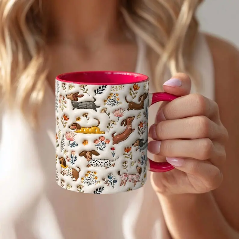 Dachshund Floral Ceramic Dachshund Floral Ceramic Mug – 3D Look Wiener Dog Coffee Cup, Dog Lover Gift– 3D Look Wiener Dog Coffee Cup, Dog Lover Gift