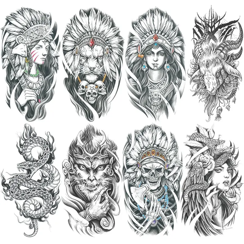 8 Pcs Native American Tribal Temporary Tattoos, Waterproof & Durable, Easy to Apply & Remove, for Men & Women, Arm & Leg Use, Tattoo Stickers