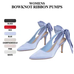 CYNLLIO Womens Heeled Pumps Closed Pointed Toe Stiletto High Heels Bowknot Ribbon Slingback Comfy Fashionable Stylish Elegant Slip On Party Prom Wedding Evening Dating Outing Smart Office Work Casual Teacup Pump Spring Dressy Wedding Bride Shoes