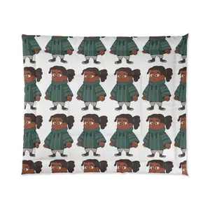 Cartoon Girl Pattern Comforter | Repeating Character Bedding, Cozy Bedroom Decor