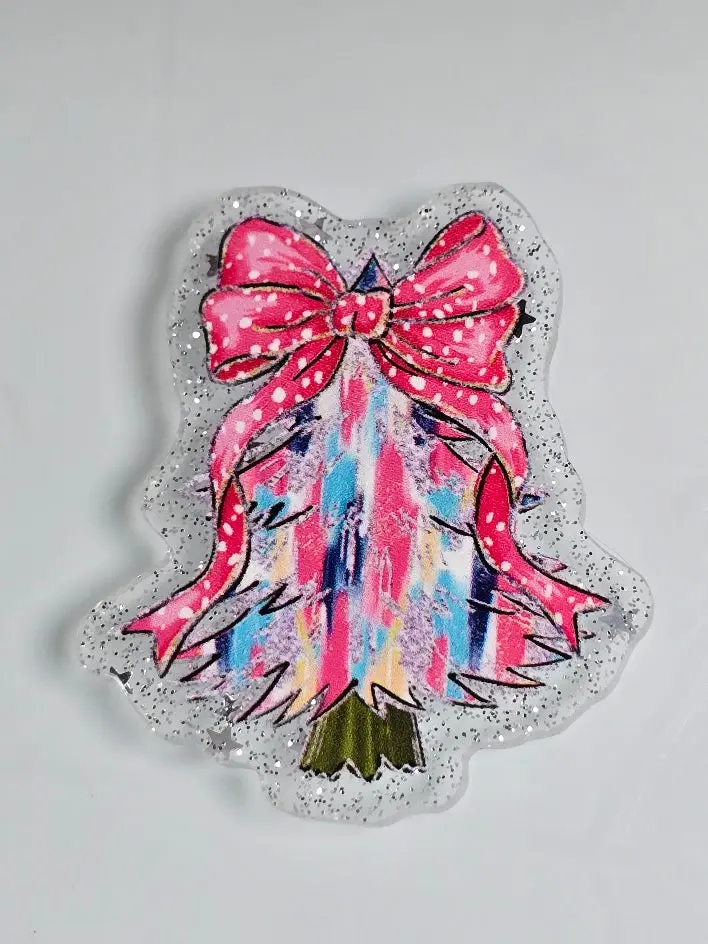 Acrylic Glitter Flatbacks - Pink Christmas Tree
