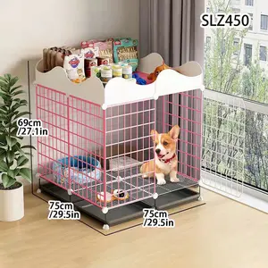 Dog Cage for Small Dogs and Cats, Indoor Pet Separation House with Toilet, Litter Box Enclosure, Litter Tray, Kawaii Corgi Teddy Pomeranian Rabbit Kennel, Escape Proof Kennel