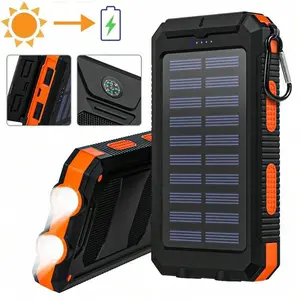 Portable Solar Power Bank, Portable Solar Mobile Phone Charger, Camping External Battery Charger for Mobile Phones, 2 USB/ LED Flashlights with Compass for Outdoor Activities 10000mAh Great Gift for Outdoor Enthusiasts