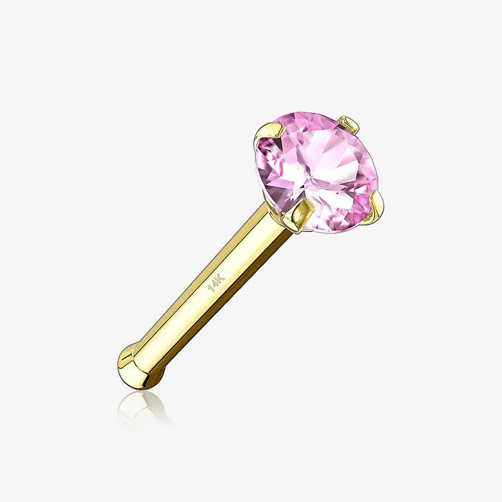 14 Karat Gold Prong Set Gem Top Nose Stud Ring