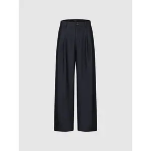 URBAN REVIVO Women's 2026 Summer Urban Jeans - Casual Minimalist Basic Style, Polyester-Viscose Fabric, Baggy Pleated Loose Wide-Leg Women's Bottoms, Baggy Pleated Jeans