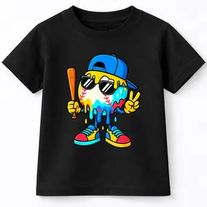 Ice Cream Drip Baseball Spots Sprinkle for Boys T-Shirt For Young Boys Girls T-shirt Crewneck Light Cotton