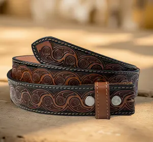 Western Leather Belt Strap Full Grain Leather Heavy duty belt for removable buckle Rodeo Cowboy Belt