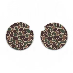 Duck Camo Dark Green Car Coasters, Car Cup Holder Set of Two, Neoprene Car Coasters