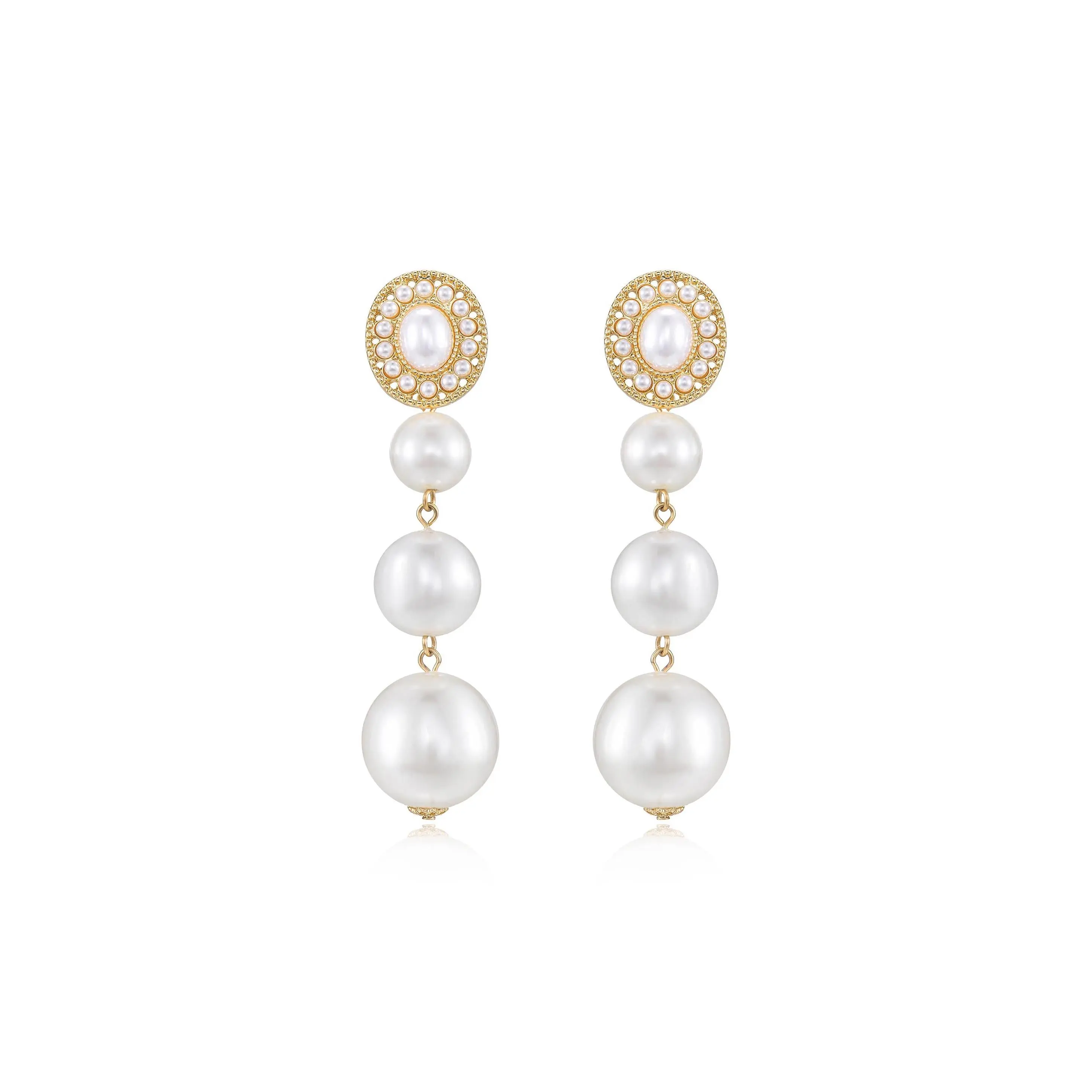 Ettika Graduating Pearl Dangle Earrings with Pearl Beads and Decorative Elements