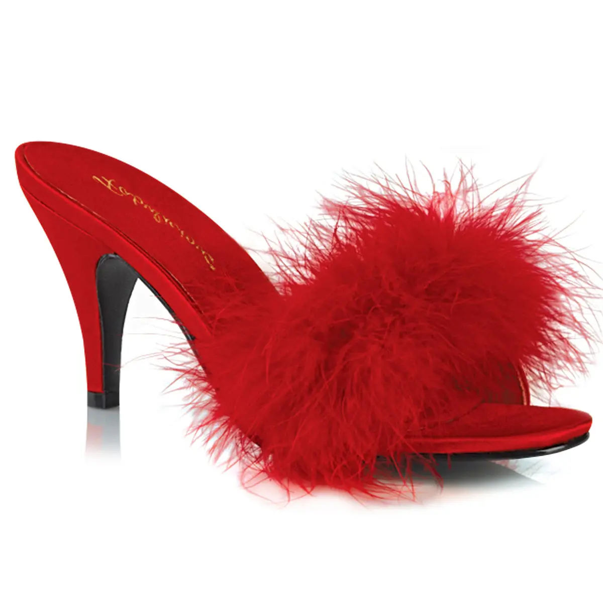 Women's Stylish Marabou Sandals - 3-in Heels, Comfortable Daily Wear Footwear, Versatile Enduring Design, Classic Slides, Wedding Occasion Use