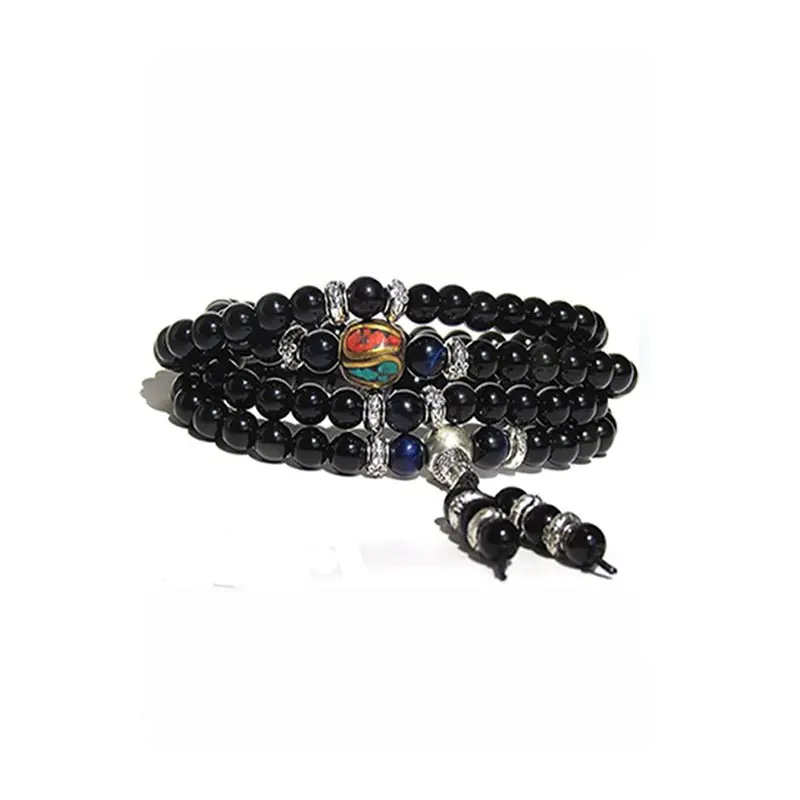 Midnight Blue Tiger Eye & Obsidian Mala Bracelet/Necklace, Gemstone Bracelet, Stretch Bracelet, Gemstone Necklace