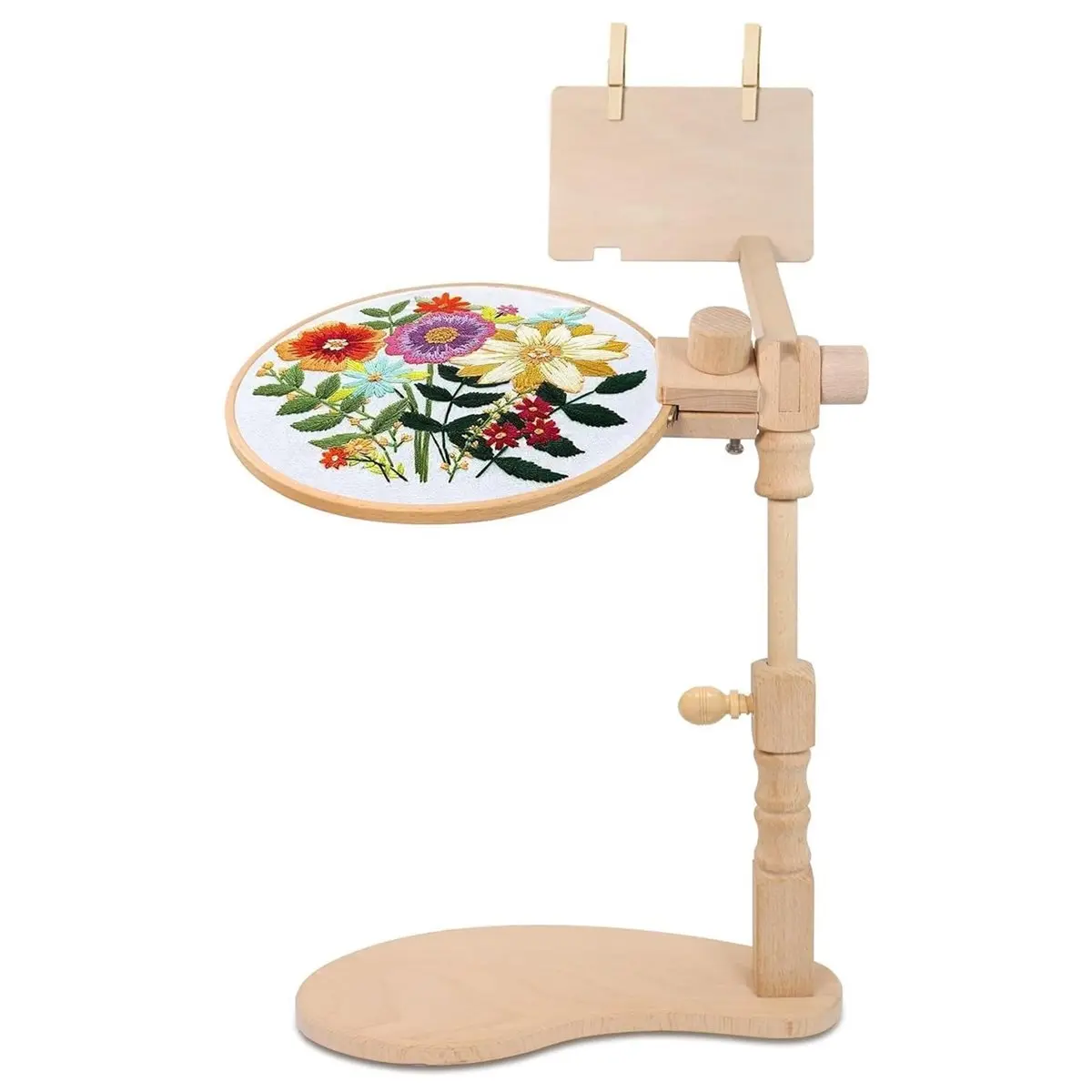 Wooden Embroidery Hoop Stand, 360° Adjustable Hands-Free Cross Stitch Holder for Lap & Oval Hoops, Cross Stitch Supplies