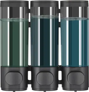 Shower Dispenser 3 Chamber No Drill Shampoo Conditioner Body Wash Dispenser for Bathroom, Large Capacity, Black