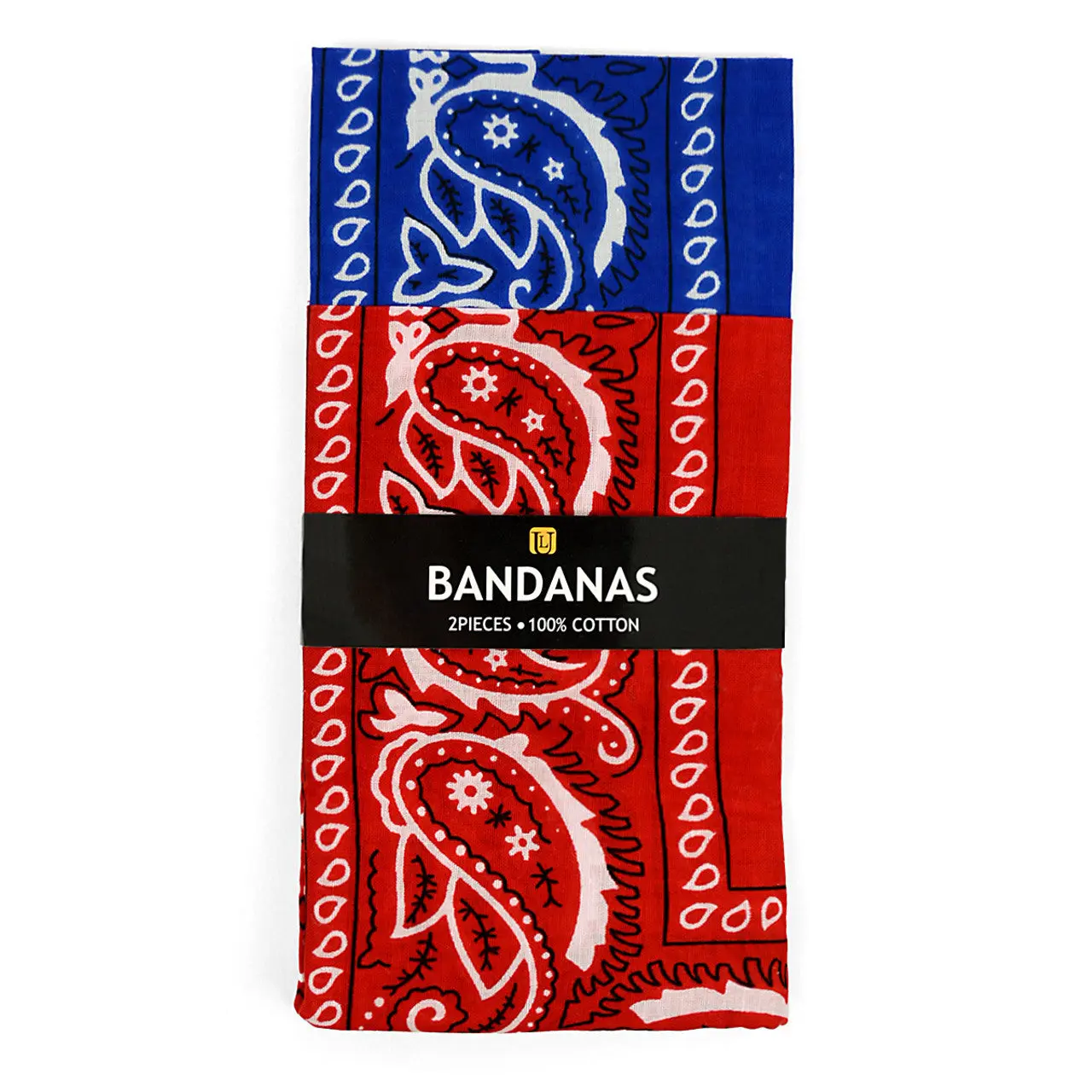Cotton Paisley Block-Printed Bandana 2-Pack - Navy & Red, Motorcycle Protective Gear Accessory, Neck Scarf, Head Scarf, Classic Neckerchief, Head Scarves, Neck Scarf Styling