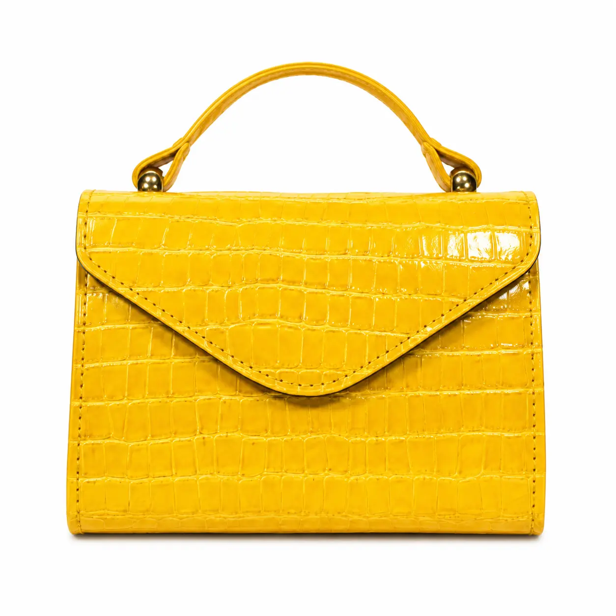 Women's Elegant Structured Satchel, Mustard Yellow Croco Print PU Leather Handbag with Top Handle & Gold-Tone Hardware for Work, Business Work