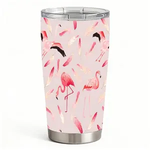 20oz Flamingo Feather Print Stainless Steel Tumbler， Tumbler with Lid Double Wall Vacuum Insulated Travel Mug