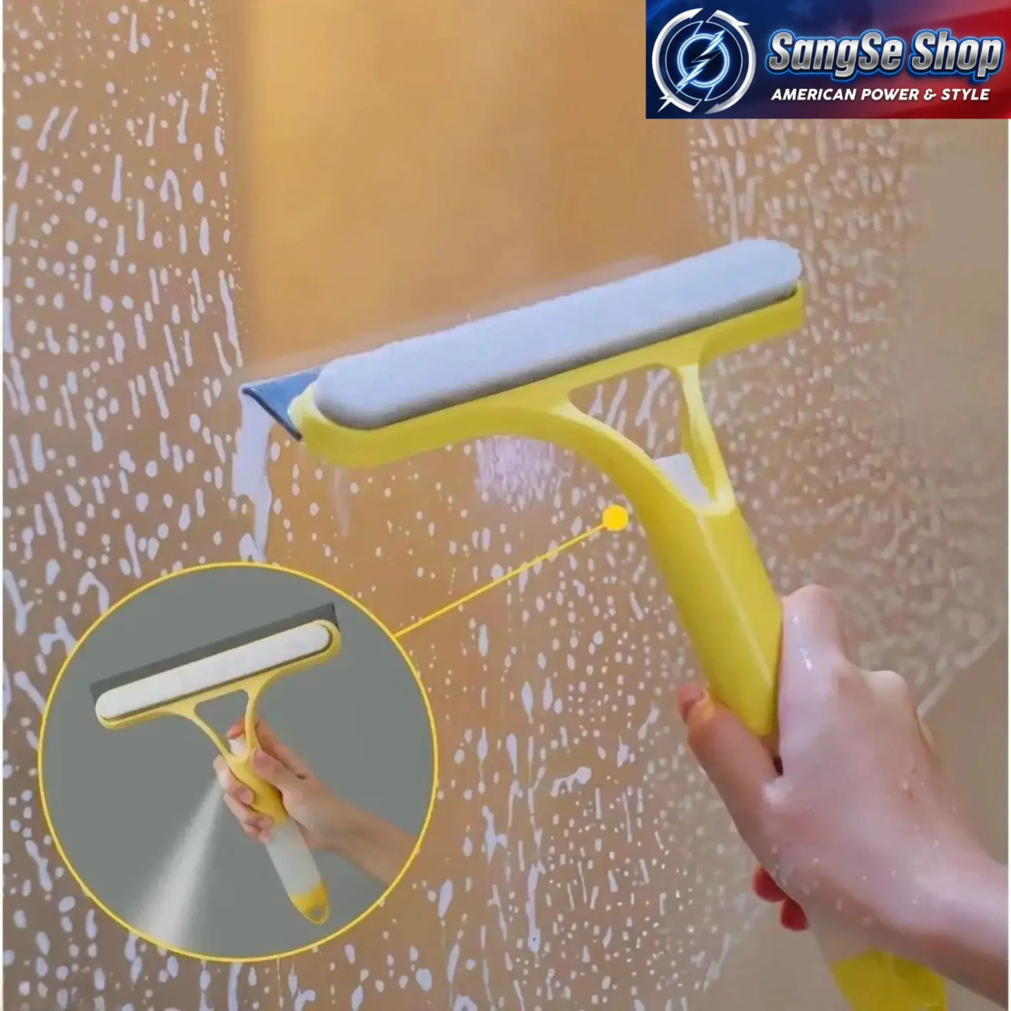 3-in-1 Shower Squeegee with Sprayer and Microfiber Scrubber, 8.2 in Dual-Color Silicone Blade for Streak-Free Cleaning of Bathrooms, Kitchens, Mirrors, Doors, Windows, Plastic Surfaces, 3-In-1 Cleaning, Compact Design, Convenient And Compact, Effortless C