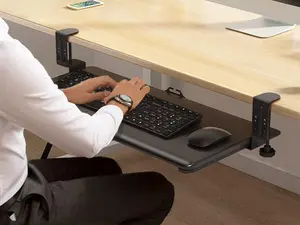 Adjustable Keyboard Tray Under Desk - 25.5“x13.7” Slide Out Computer Keyboard Drawer, 5kg Capacity with Smooth Glide Handle Out Computer Drawer for Typing, Black