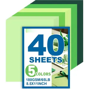40 Sheets 8.5" x 11" Colored Cardstock, 5 Assorted Green Shades of 180GSM/65LB Construction Paper, Green Cardstock Printer Paper for Printing, Card Making, DIY Crafts, Party Decorations