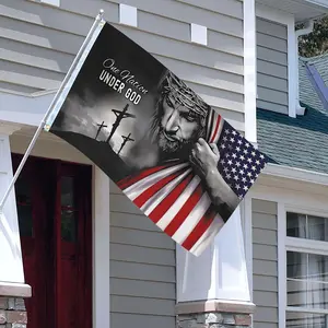 One Nation Under God Flag, 1 Count 3x5 Christian Patriotic American Flag with Jesus & Cross Design, Vibrant Print, Durable Polyester Outdoor Decor for Yard, House