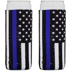Products Thin Blue Line Collapsible  and Seltzer Can Sleeves - 2 Pack - Tall Slim Size 2 oz - 3mm Thick Regular and Slim ThinLineCoolerSleeve ThinLineCoolerSleeve