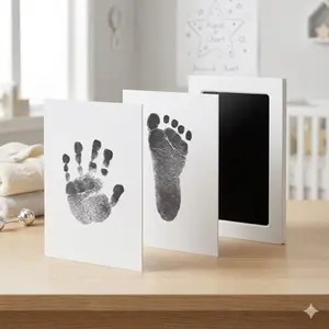 Washable Eco-friendly Baby Handprint Kit, Quick-Dry Ink for Lasting Keepsakes, Non-Toxic Frame & memory Book Set, diy newborn Gift for Christening, Birthday, Family Craft, nursery School Souvenir