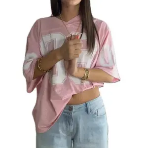NewWomen Y2k Graphic Oversized Jersey Tee Sporty Aesthetic Number Letter Print Jersey Shirt Preppy Clothes