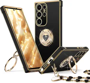 XYZ Double Ring Heart-Shaped Shiny Luxury Protective Smartphone Case - Women's Cellphone Accessories for iPhone, Samsung - Handheld & Landscape Use
