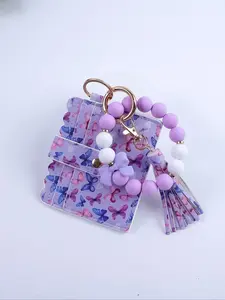 Butterfly Pattern Wristlet Keychain, Cute Butterfly Design Card Holder, Perfect Gift for Friends & Mom, All Season Accessory