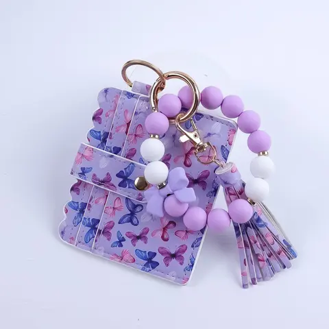 Butterfly Pattern Wristlet Keychain, Cute Butterfly Design Card Holder, Perfect Gift for Friends & Mom, All Season Accessory, Keychain for Bags, Aesthetic Keychain, Keychain Kawaii