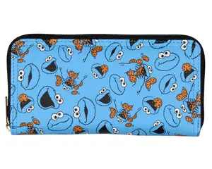 Sesame Street Cookie Monster Allover Design Zip Around Closure Faux Leather Wallet For Women