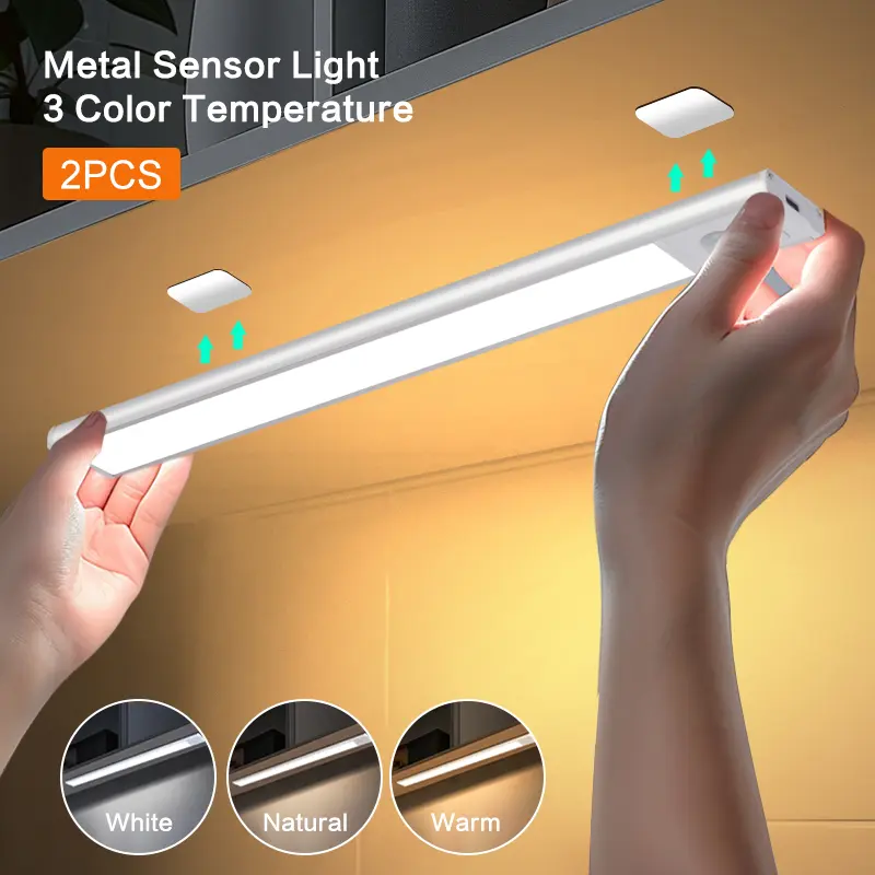 2pcs LED Motion Sensor Cabinet Light Under Counter Closet Lighting, Wireless Magnetic USB Rechargeable Kitchen Night Lights, Battery-Powered Operated Light for Wardrobe Closets Cabinet Cupboard Stairs