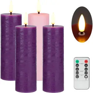Flameless  Candles Set of 4, Real Wax  Pillar Candles  Operated 9.6",  and  Christmas LED Candle for Wreath, Christ, , Church, Catholic Decoration