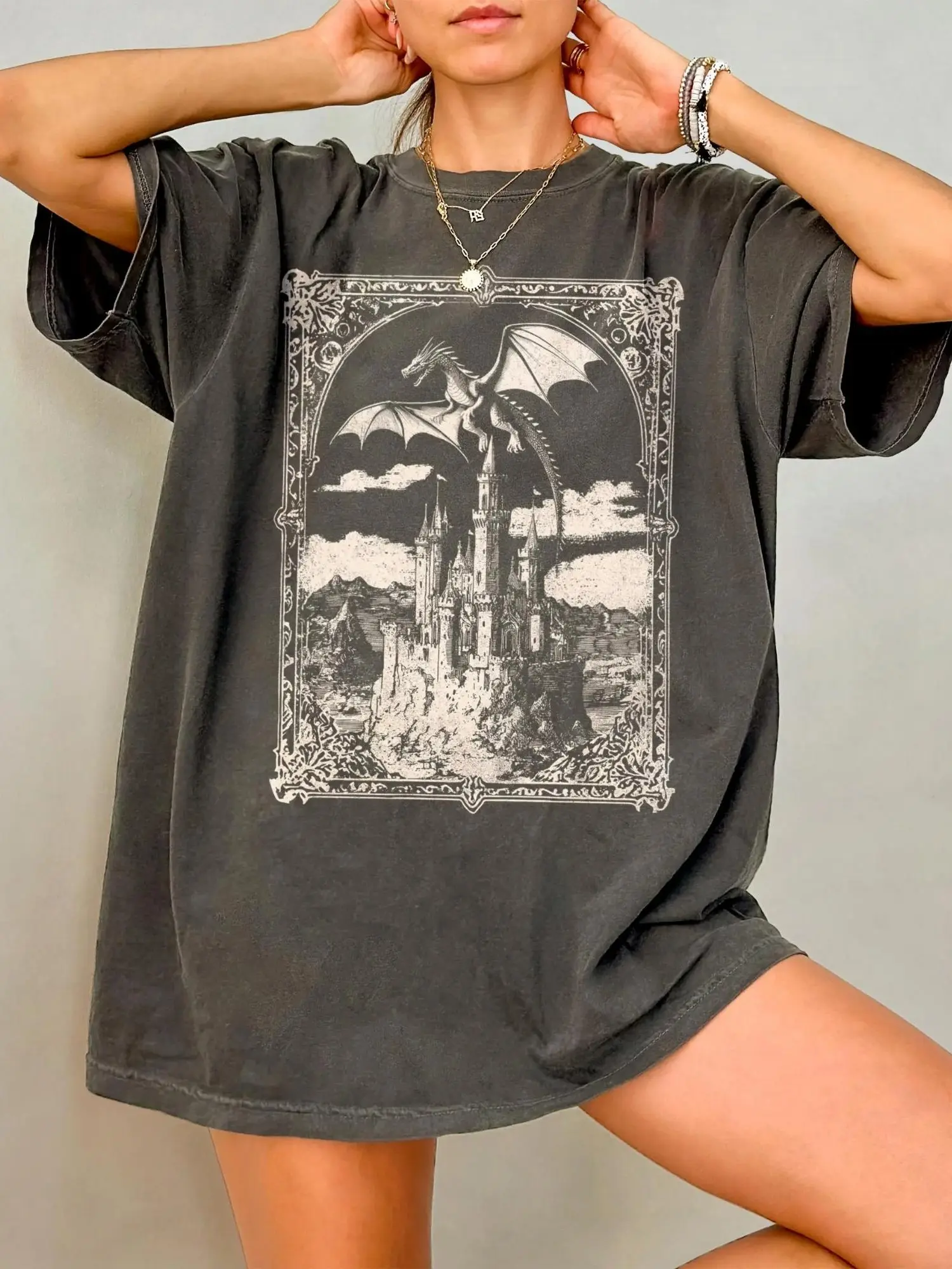 Comfort Colors Vintage Dragon Shirt, Fantasy Book Lover T-Shirt, Dark Medieval Dragon Graphic Tee, Castlecore Bookish Shirt, Artsy Renaissance Gothic Gift for Fantasy Readers and Dragon Lovers