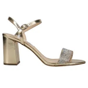 Nina Womens Haven Metallic Rhinestone Ankle Strap Block  Dress Sandals High Heel 3" & Up - Gold