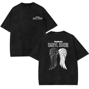 The Walking Dead  Daryl Dixon Washed Tee Heavyweight Cotton T-shirt for Game Movies Fans, Graphic Tees, Perfect Gift for Fans Fabric Seamless