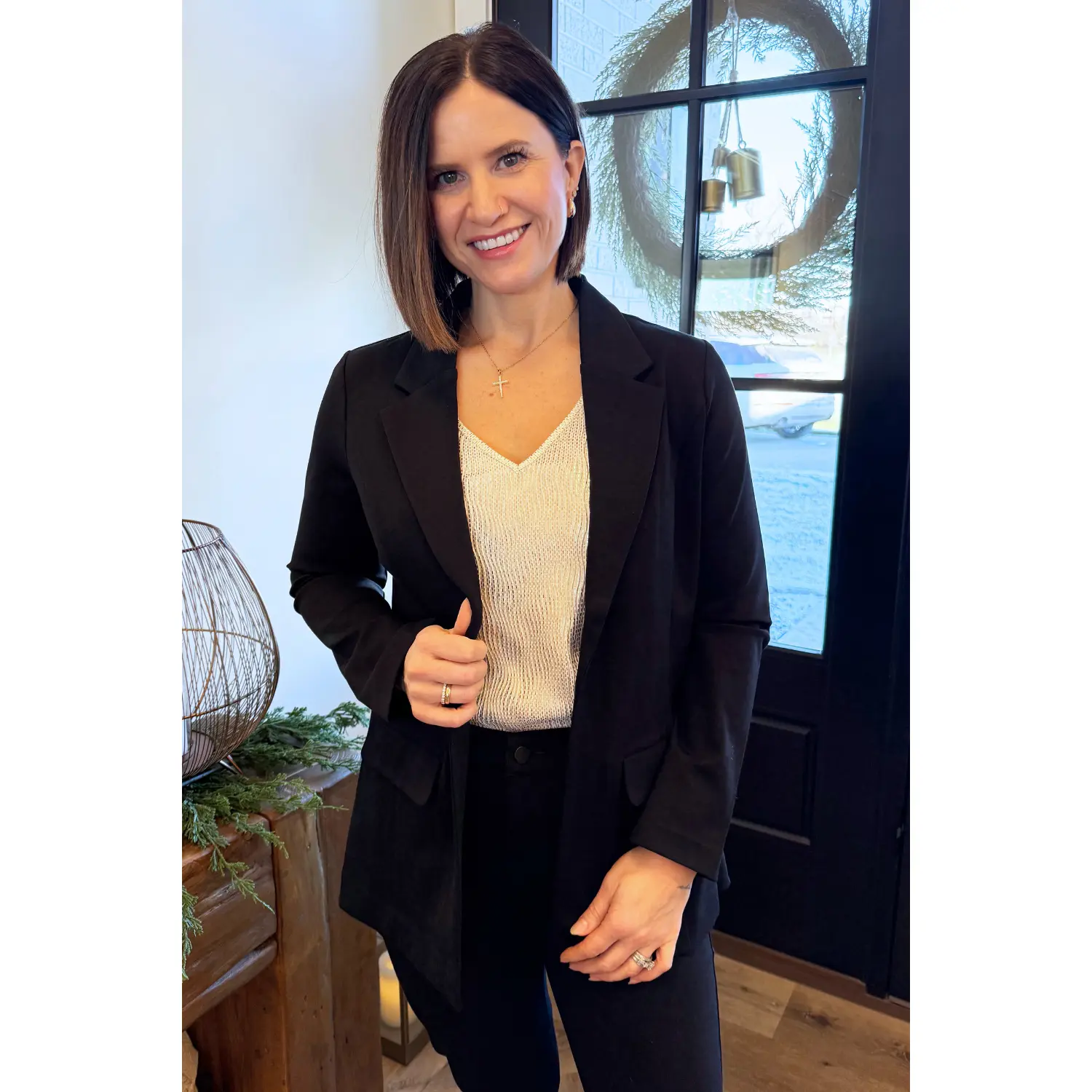 Solid Boyfriend Blazer W/ Princess Darts